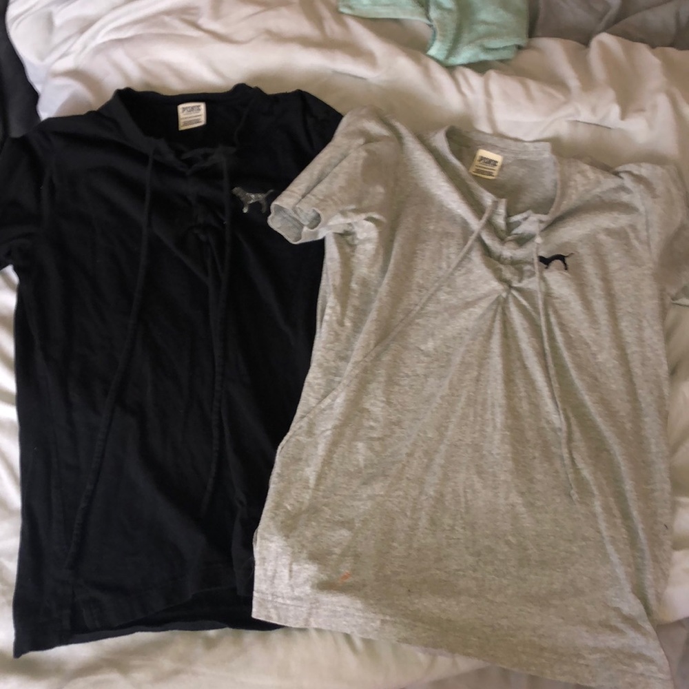 2 Victoria secret LOVE PINK boyfriend tie tee